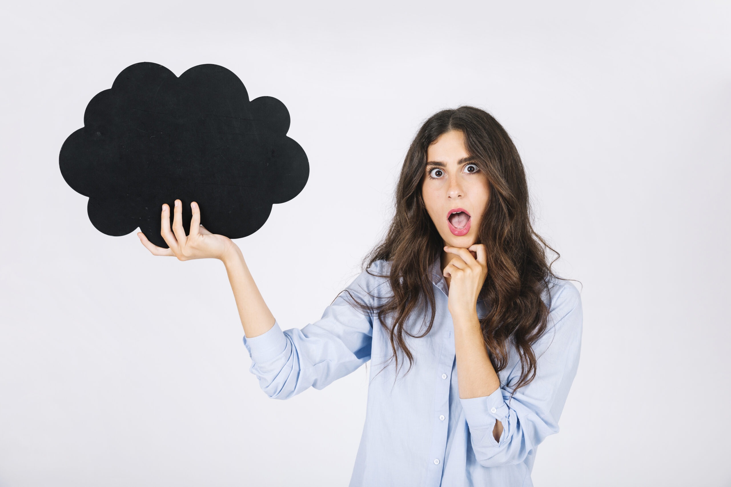 surprised-woman-presenting-speech-bubble-slate